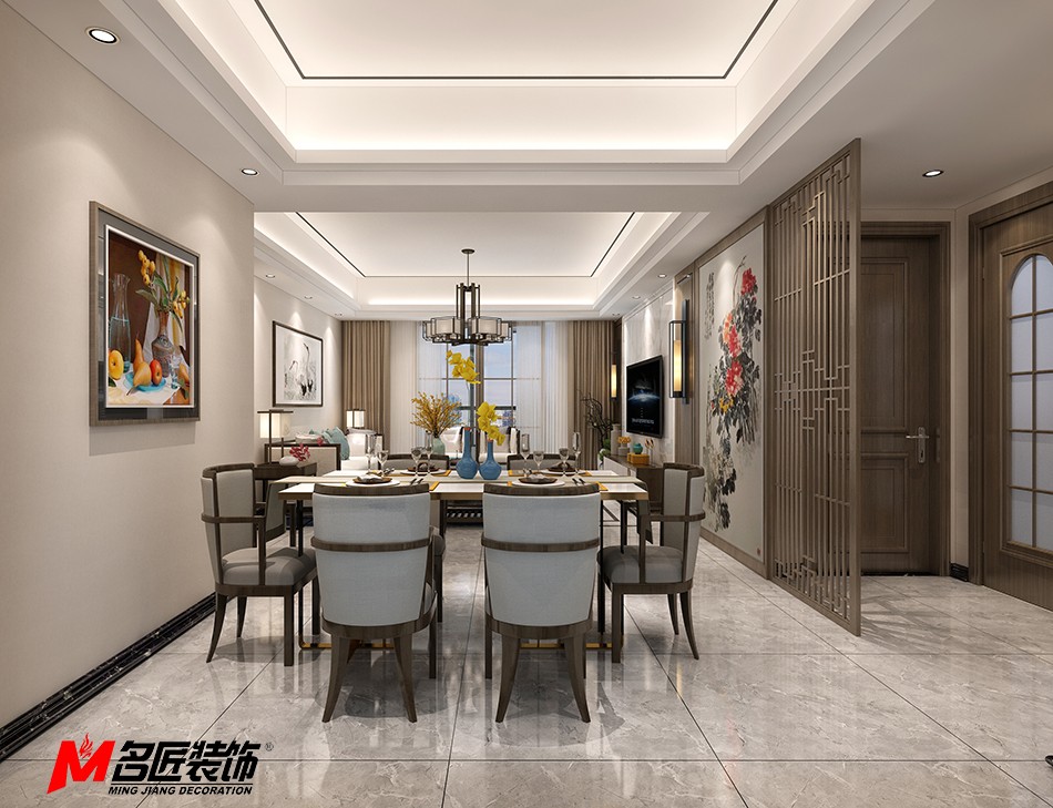 新中式风格室内装修设计效果图-大理中海寰宇三居123平米